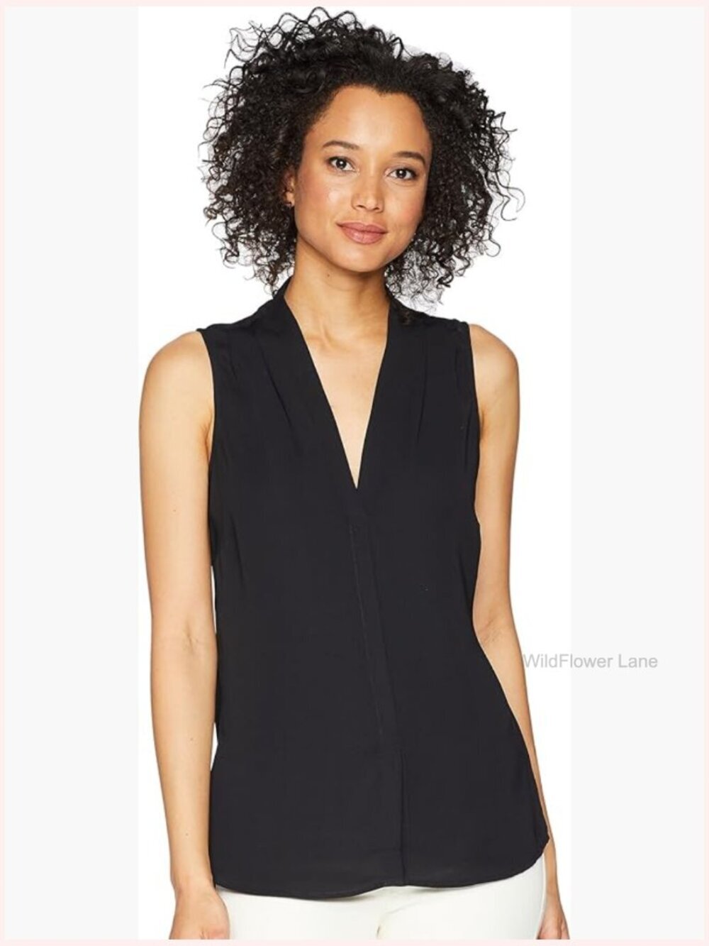 Sleeveless V-Neck Relaxed Fit Woven Blouse with Ruched Back